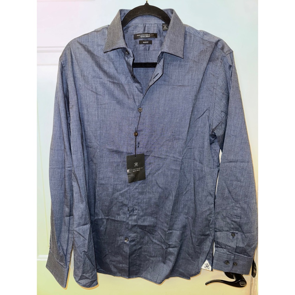 John Varvatos USA Slim Fit Dress Shirt Dark Blue Heather 15.5 32-33 D718U3B